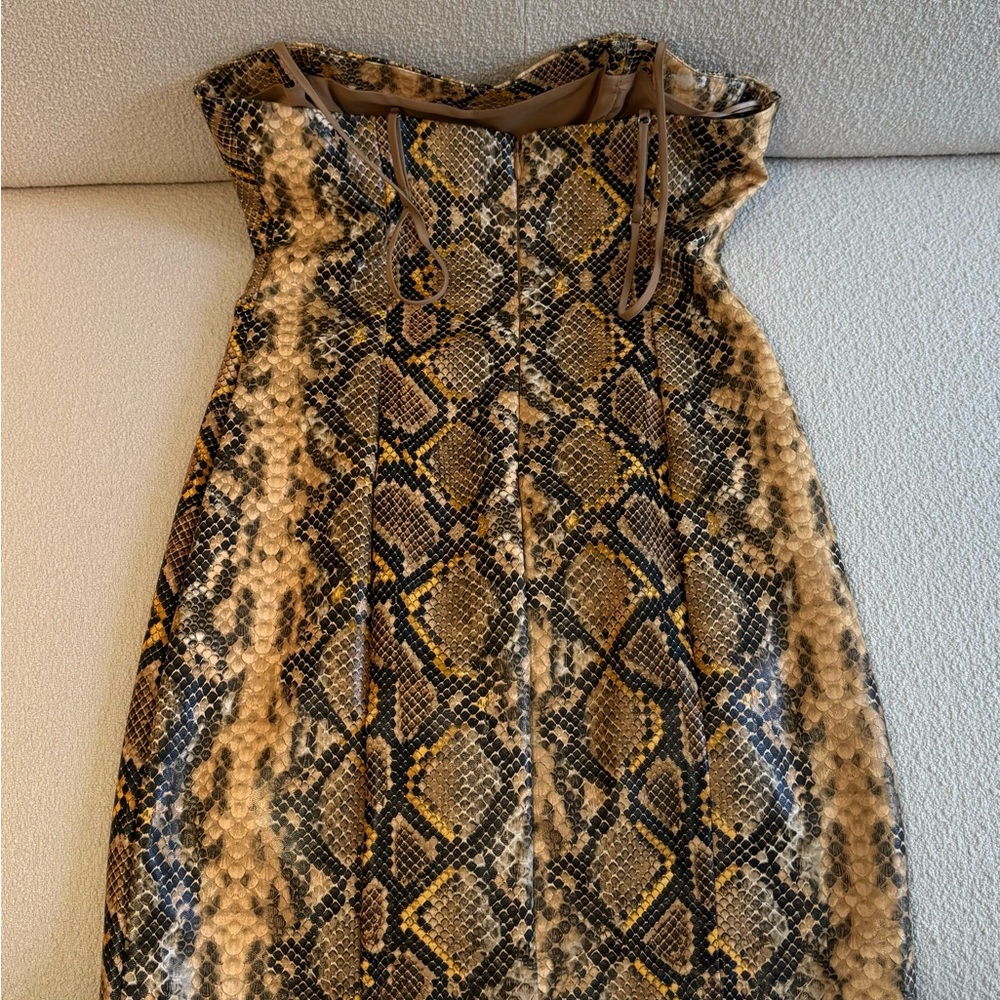 LIKELY Hayley Python Printed Faux Leather Mini Dress In Gold